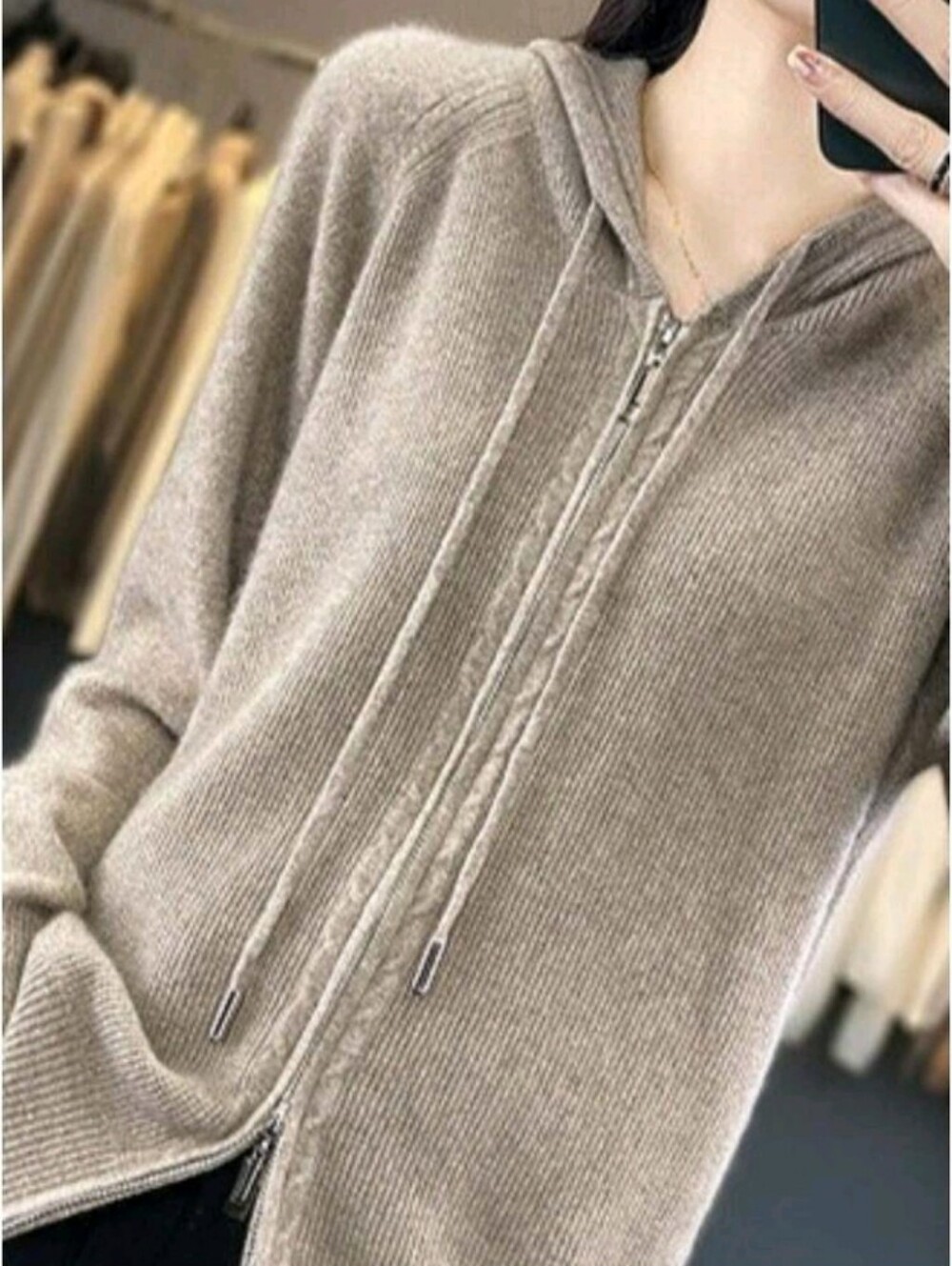 Women's Hooded Cardigan, Zip-Up Hoodie, Loose-Fitting Jacket - Picture 3 of 3